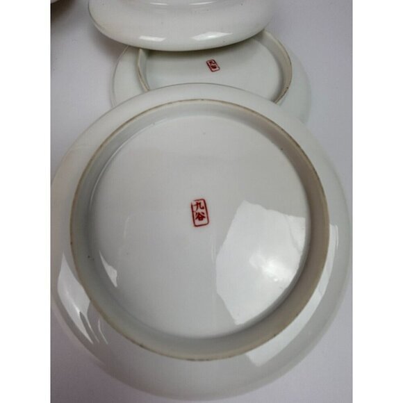 Japanese Kutani Porcelain Meiji 1850s Artwork Set of 6 Saucers Gold Rim RARE - Picture 7 of 8